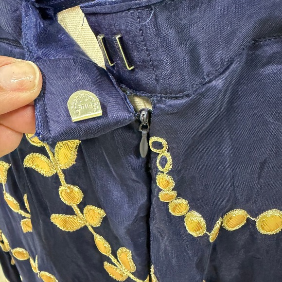 Navy Blue Gold Embroider Lehenga Full Maxi Skirt Indian Wedding Ethnic Beaded - Picture 5 of 11